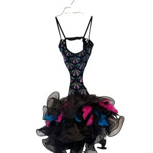 Kids Performance Dance Costume Marcia Active Wear Leotard Tutu Feathers M